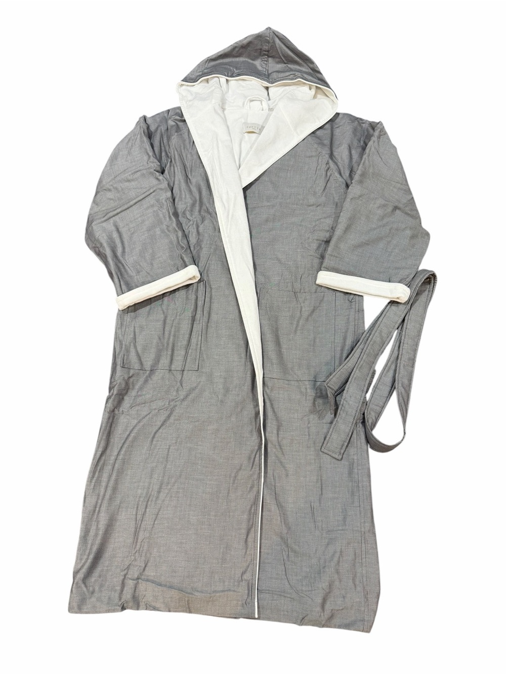 Frette 1860 Luxury Hooded Robe Gray White Turkish Terry Hotel | Unisex Lg NWOT